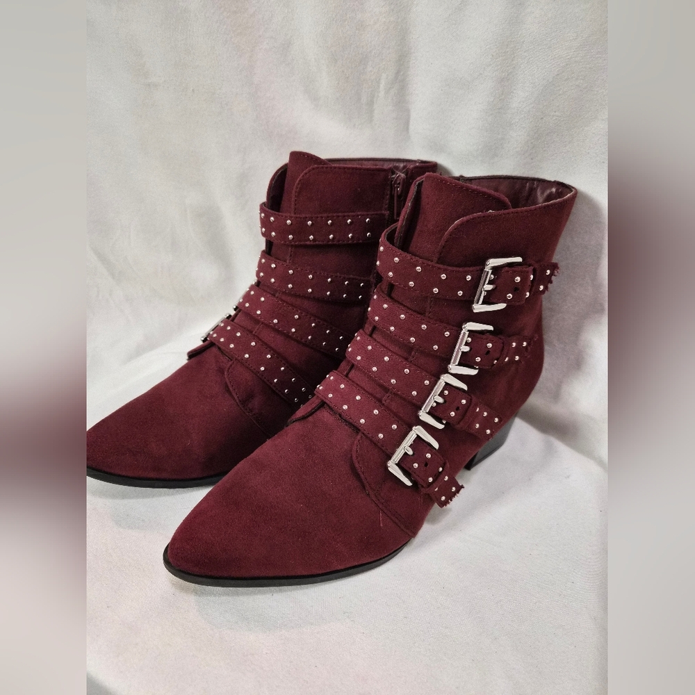 Lane Bryant Burgundy Ankle Boots with Studded Straps - Picture 4 of 17